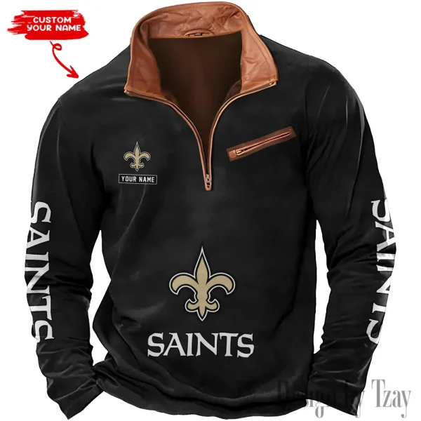 New Orleans Saints New Polo Outdoor Casual Daily Streetwear Long Sleeve Turndown Zip SPTZSW055