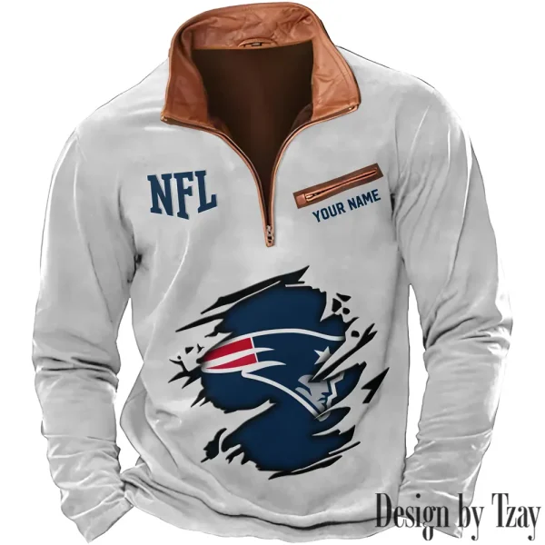 New England Patriots New Polo Outdoor Casual Daily Streetwear Long Sleeve Turndown Zip SPTZSW022 - Image 6