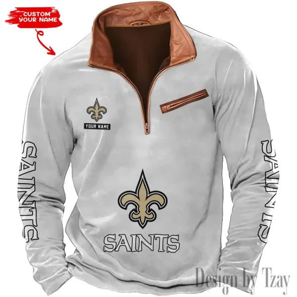 New Orleans Saints New Polo Outdoor Casual Daily Streetwear Long Sleeve Turndown Zip SPTZSW055 - Image 2