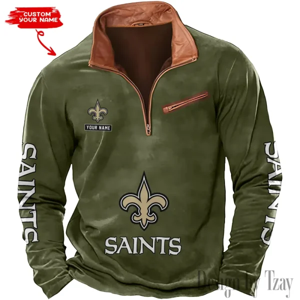 New Orleans Saints New Polo Outdoor Casual Daily Streetwear Long Sleeve Turndown Zip SPTZSW055 - Image 4