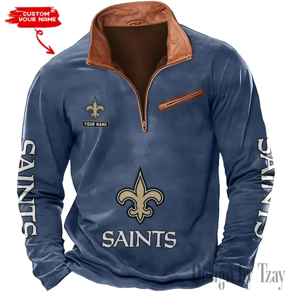New Orleans Saints New Polo Outdoor Casual Daily Streetwear Long Sleeve Turndown Zip SPTZSW055 - Image 5