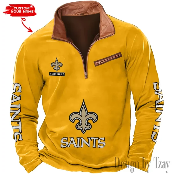 New Orleans Saints New Polo Outdoor Casual Daily Streetwear Long Sleeve Turndown Zip SPTZSW055 - Image 6