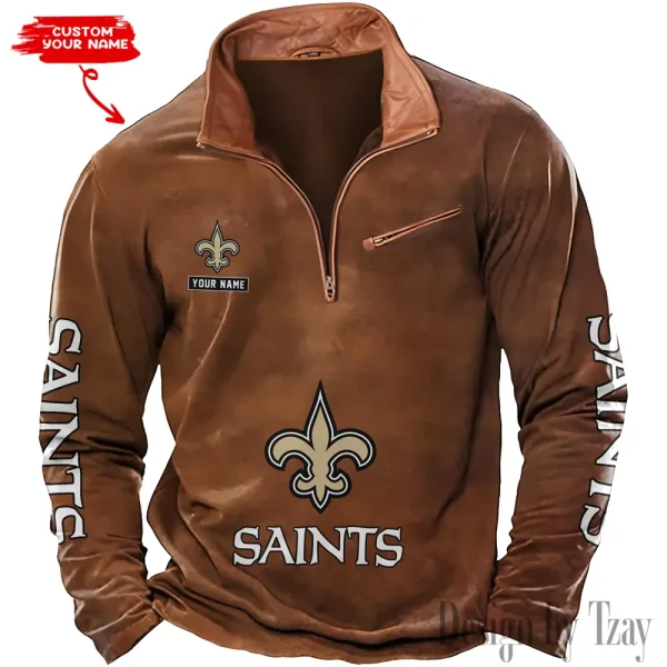 New Orleans Saints New Polo Outdoor Casual Daily Streetwear Long Sleeve Turndown Zip SPTZSW055 - Image 7
