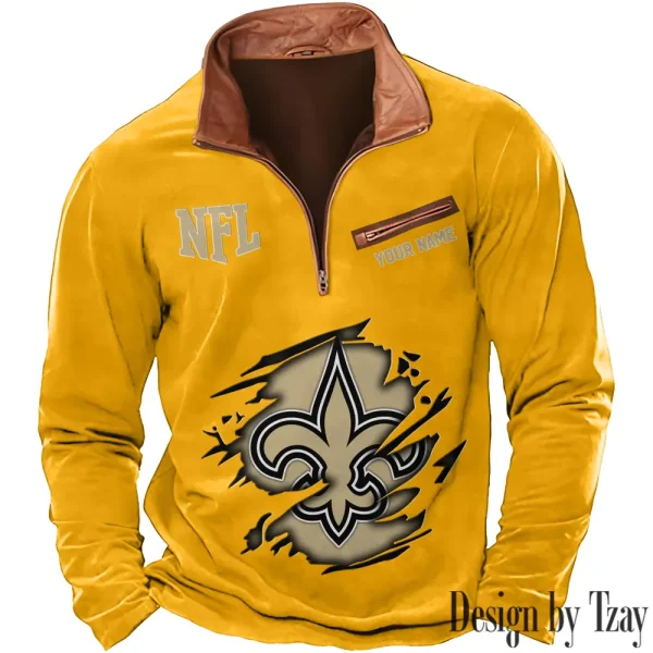 New Orleans Saints New Polo Outdoor Casual Daily Streetwear Long Sleeve Turndown Zip SPTZSW023 - Image 2