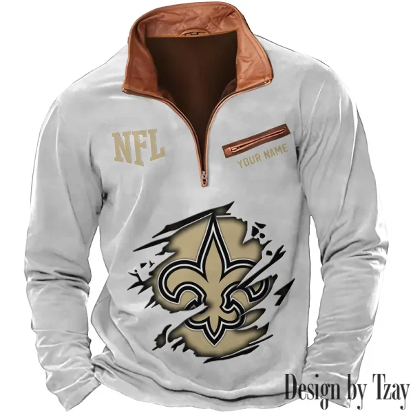 New Orleans Saints New Polo Outdoor Casual Daily Streetwear Long Sleeve Turndown Zip SPTZSW023 - Image 3