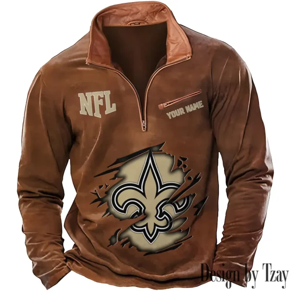 New Orleans Saints New Polo Outdoor Casual Daily Streetwear Long Sleeve Turndown Zip SPTZSW023 - Image 4