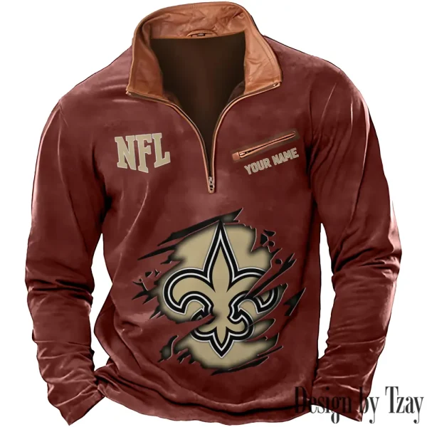 New Orleans Saints New Polo Outdoor Casual Daily Streetwear Long Sleeve Turndown Zip SPTZSW023 - Image 5