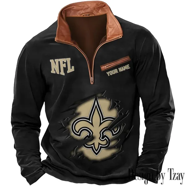 New Orleans Saints New Polo Outdoor Casual Daily Streetwear Long Sleeve Turndown Zip SPTZSW023