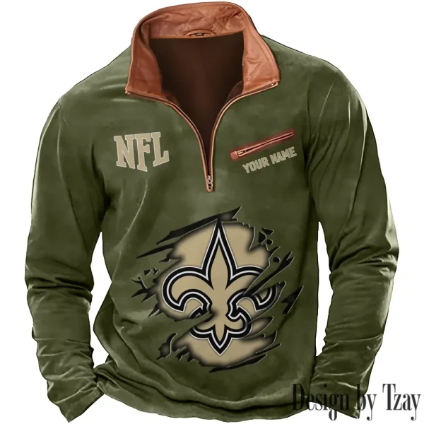 New Orleans Saints New Polo Outdoor Casual Daily Streetwear Long Sleeve Turndown Zip SPTZSW023 - Image 6