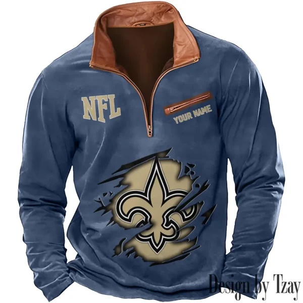 New Orleans Saints New Polo Outdoor Casual Daily Streetwear Long Sleeve Turndown Zip SPTZSW023 - Image 7