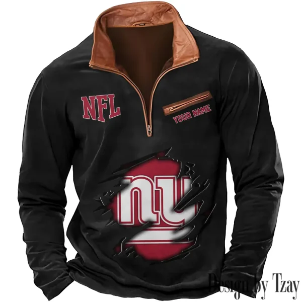 New York Giants New Polo Outdoor Casual Daily Streetwear Long Sleeve Turndown Zip SPTZSW024