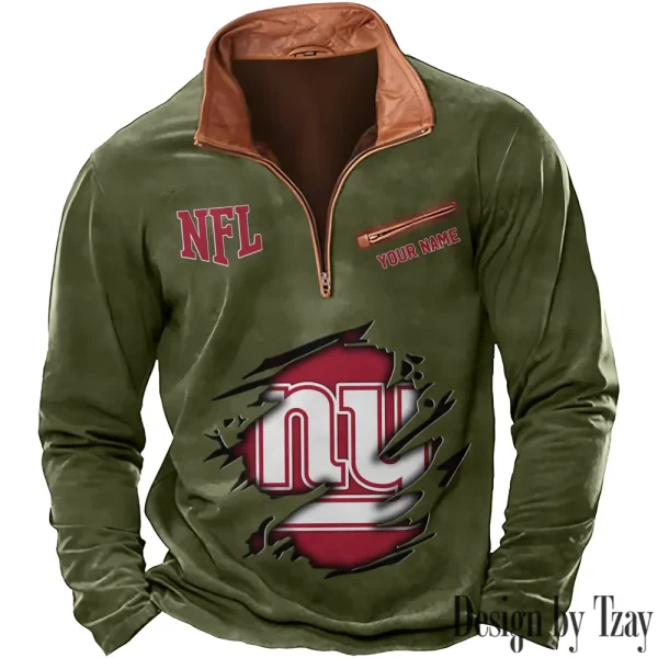 New York Giants New Polo Outdoor Casual Daily Streetwear Long Sleeve Turndown Zip SPTZSW024 - Image 2