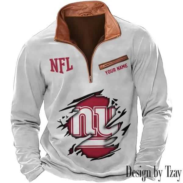 New York Giants New Polo Outdoor Casual Daily Streetwear Long Sleeve Turndown Zip SPTZSW024 - Image 3