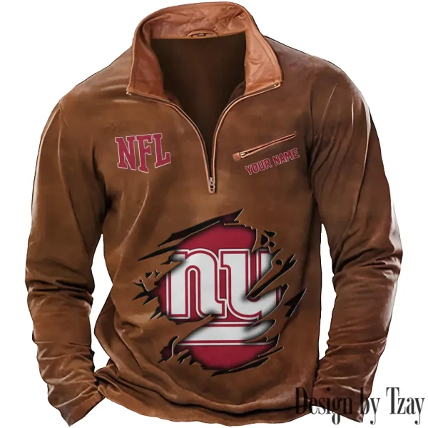 New York Giants New Polo Outdoor Casual Daily Streetwear Long Sleeve Turndown Zip SPTZSW024 - Image 4