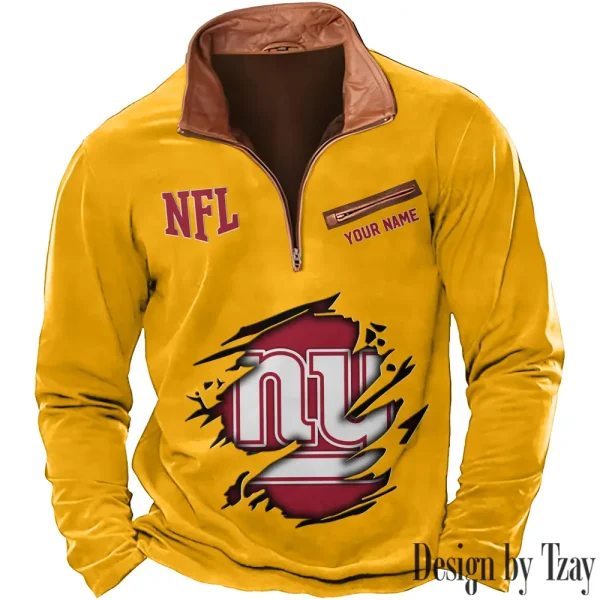 New York Giants New Polo Outdoor Casual Daily Streetwear Long Sleeve Turndown Zip SPTZSW024 - Image 5