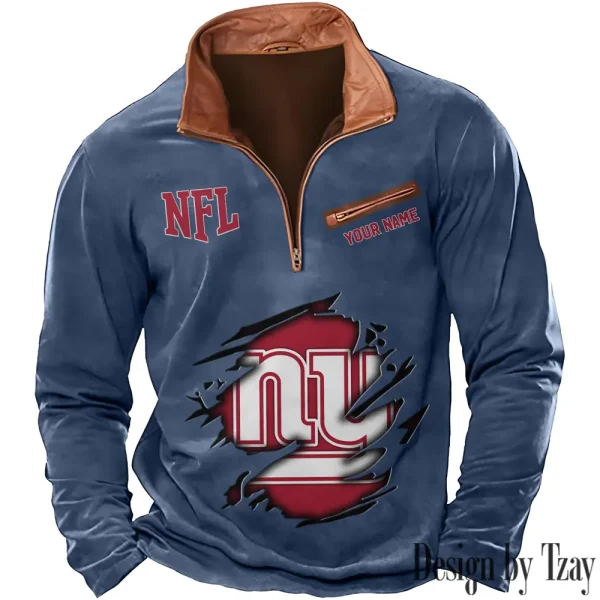 New York Giants New Polo Outdoor Casual Daily Streetwear Long Sleeve Turndown Zip SPTZSW024 - Image 6