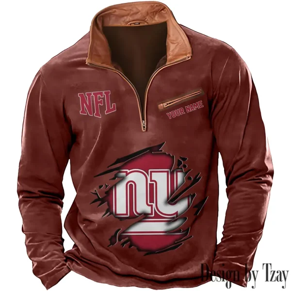 New York Giants New Polo Outdoor Casual Daily Streetwear Long Sleeve Turndown Zip SPTZSW024 - Image 7