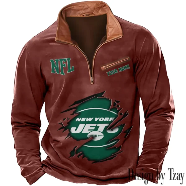 New York Jets New Polo Outdoor Casual Daily Streetwear Long Sleeve Turndown Zip SPTZSW025 - Image 4