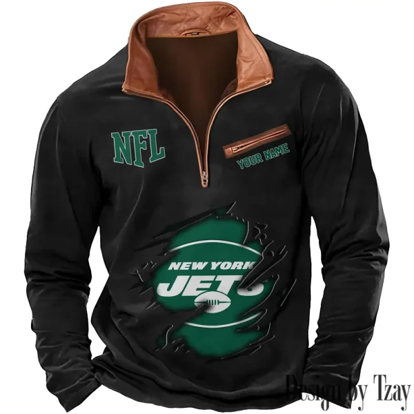 New York Jets New Polo Outdoor Casual Daily Streetwear Long Sleeve Turndown Zip SPTZSW025 - Image 5