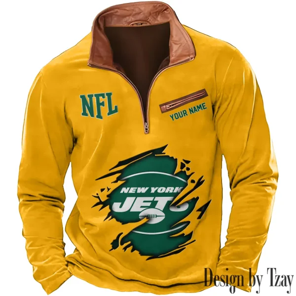 New York Jets New Polo Outdoor Casual Daily Streetwear Long Sleeve Turndown Zip SPTZSW025 - Image 6