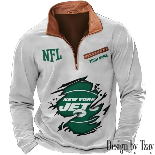 New York Jets New Polo Outdoor Casual Daily Streetwear Long Sleeve Turndown Zip SPTZSW025 - Image 7