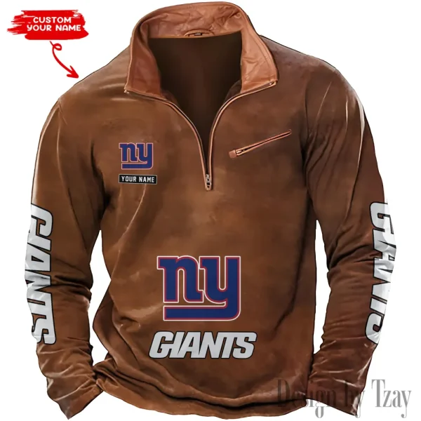 New York Giants New Polo Outdoor Casual Daily Streetwear Long Sleeve Turndown Zip SPTZSW056 - Image 2