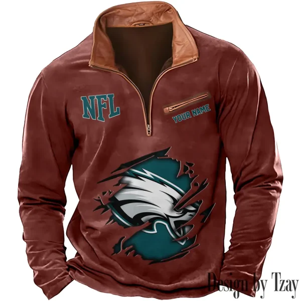 Philadelphia Eagles New Polo Outdoor Casual Daily Streetwear Long Sleeve Turndown Zip SPTZSW026 - Image 5
