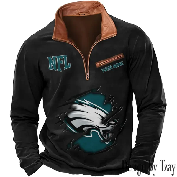 Philadelphia Eagles New Polo Outdoor Casual Daily Streetwear Long Sleeve Turndown Zip SPTZSW026