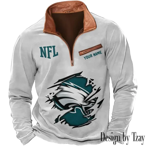 Philadelphia Eagles New Polo Outdoor Casual Daily Streetwear Long Sleeve Turndown Zip SPTZSW026 - Image 6
