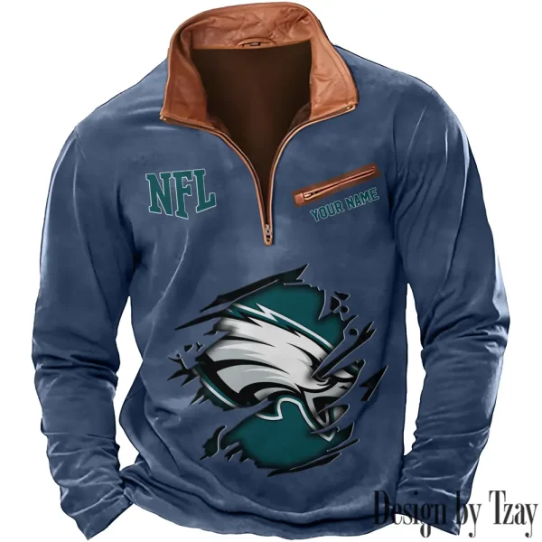 Philadelphia Eagles New Polo Outdoor Casual Daily Streetwear Long Sleeve Turndown Zip SPTZSW026 - Image 7