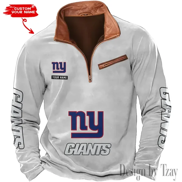 New York Giants New Polo Outdoor Casual Daily Streetwear Long Sleeve Turndown Zip SPTZSW056 - Image 6