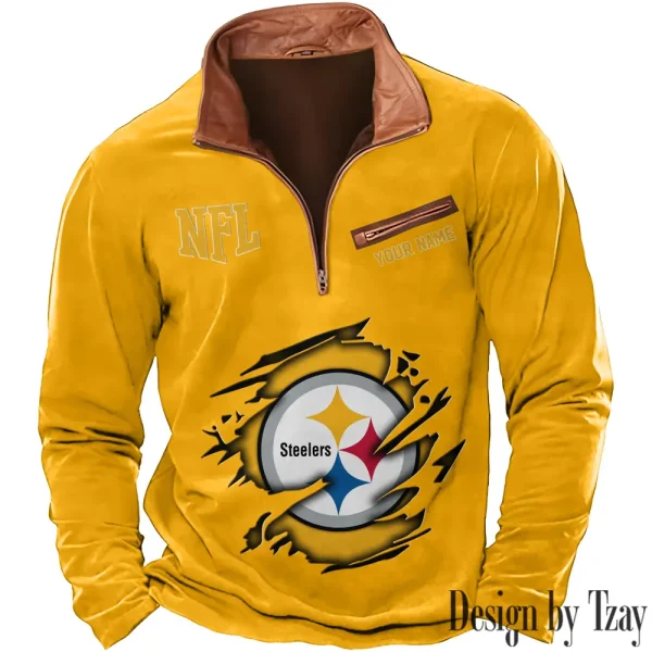Pittsburgh Steelers New Polo Outdoor Casual Daily Streetwear Long Sleeve Turndown Zip SPTZSW027 - Image 2
