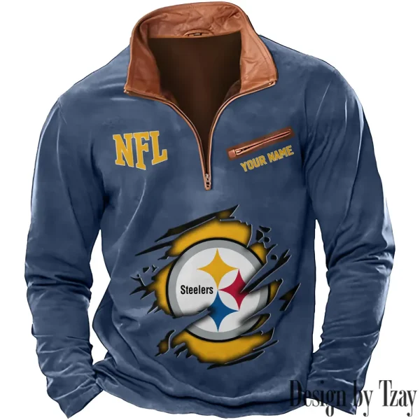 Pittsburgh Steelers New Polo Outdoor Casual Daily Streetwear Long Sleeve Turndown Zip SPTZSW027 - Image 3