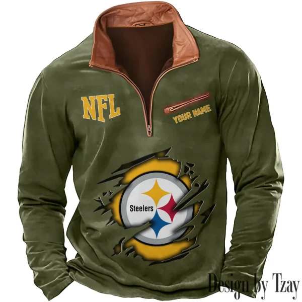 Pittsburgh Steelers New Polo Outdoor Casual Daily Streetwear Long Sleeve Turndown Zip SPTZSW027 - Image 4