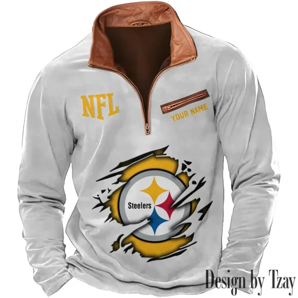Pittsburgh Steelers New Polo Outdoor Casual Daily Streetwear Long Sleeve Turndown Zip SPTZSW027 - Image 5