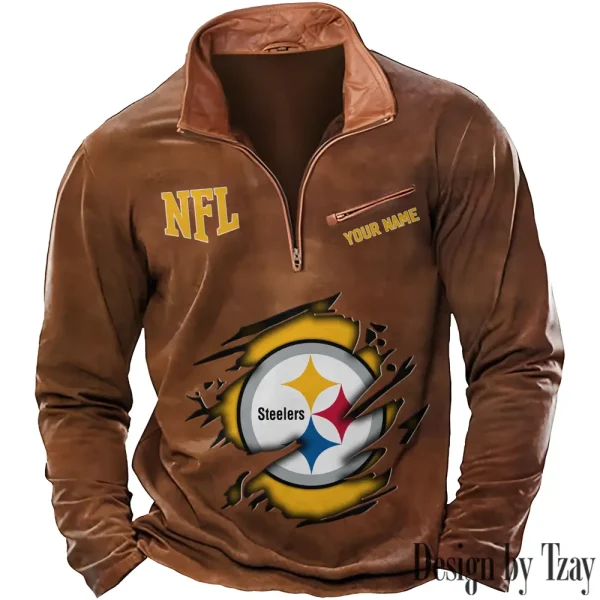 Pittsburgh Steelers New Polo Outdoor Casual Daily Streetwear Long Sleeve Turndown Zip SPTZSW027 - Image 7