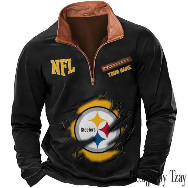 Pittsburgh Steelers New Polo Outdoor Casual Daily Streetwear Long Sleeve Turndown Zip SPTZSW027