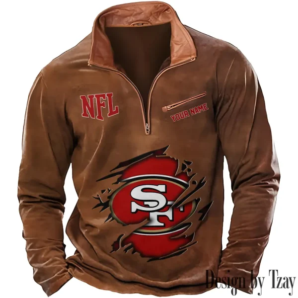 San Francisco 49ers New Polo Outdoor Casual Daily Streetwear Long Sleeve Turndown Zip SPTZSW028 - Image 3