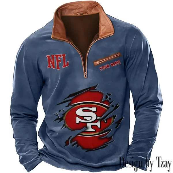 San Francisco 49ers New Polo Outdoor Casual Daily Streetwear Long Sleeve Turndown Zip SPTZSW028 - Image 4