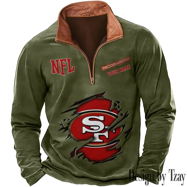 San Francisco 49ers New Polo Outdoor Casual Daily Streetwear Long Sleeve Turndown Zip SPTZSW028 - Image 5
