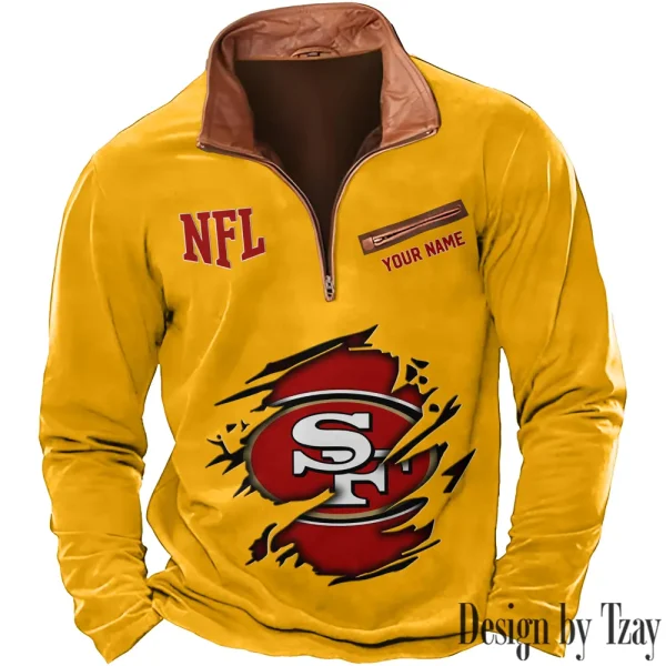 San Francisco 49ers New Polo Outdoor Casual Daily Streetwear Long Sleeve Turndown Zip SPTZSW028 - Image 6
