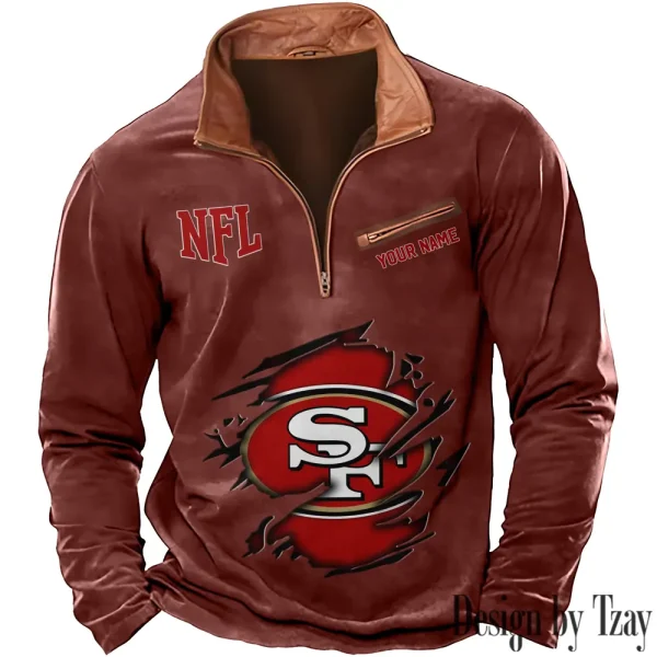 San Francisco 49ers New Polo Outdoor Casual Daily Streetwear Long Sleeve Turndown Zip SPTZSW028 - Image 2