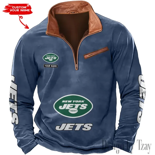 New York Jets New Polo Outdoor Casual Daily Streetwear Long Sleeve Turndown Zip SPTZSW057 - Image 4