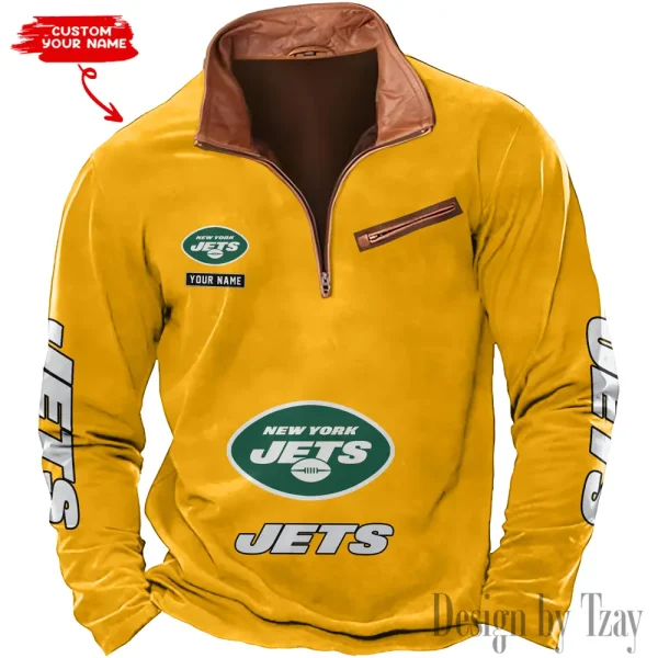 New York Jets New Polo Outdoor Casual Daily Streetwear Long Sleeve Turndown Zip SPTZSW057 - Image 5