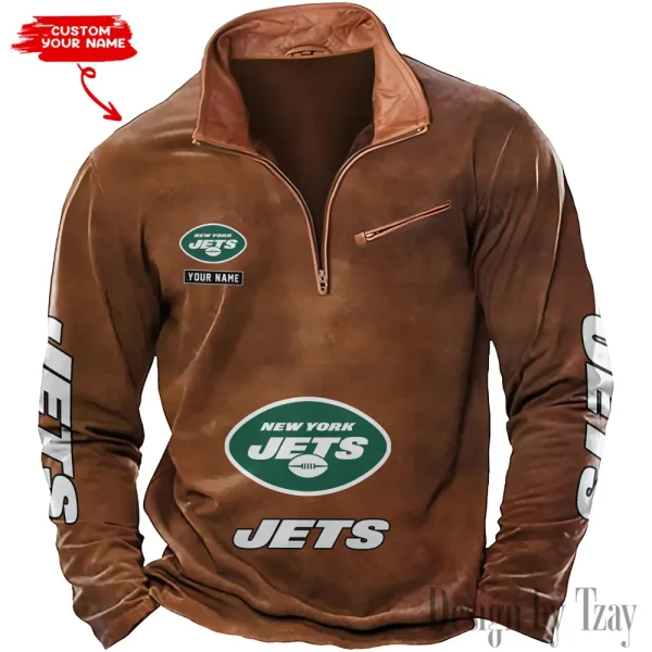 New York Jets New Polo Outdoor Casual Daily Streetwear Long Sleeve Turndown Zip SPTZSW057 - Image 6