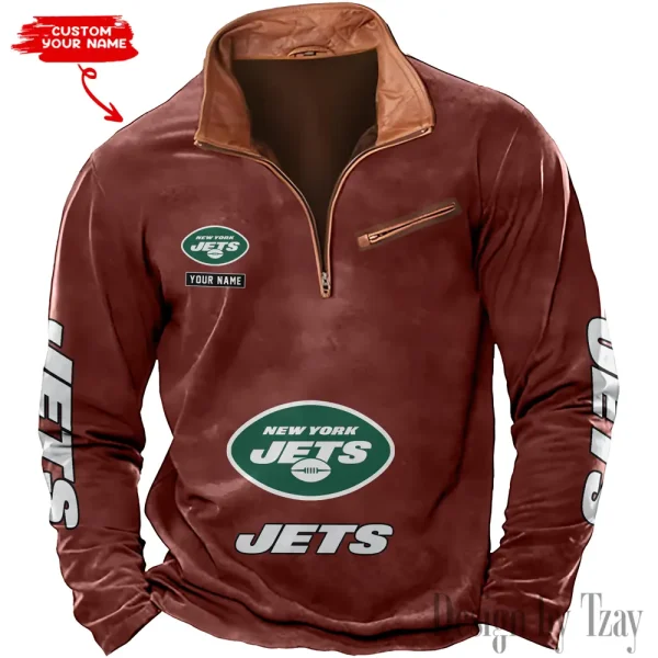 New York Jets New Polo Outdoor Casual Daily Streetwear Long Sleeve Turndown Zip SPTZSW057 - Image 7
