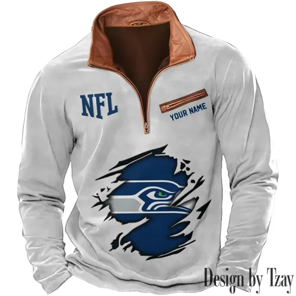 Seattle Seahawks New Polo Outdoor Casual Daily Streetwear Long Sleeve Turndown Zip SPTZSW029 - Image 2