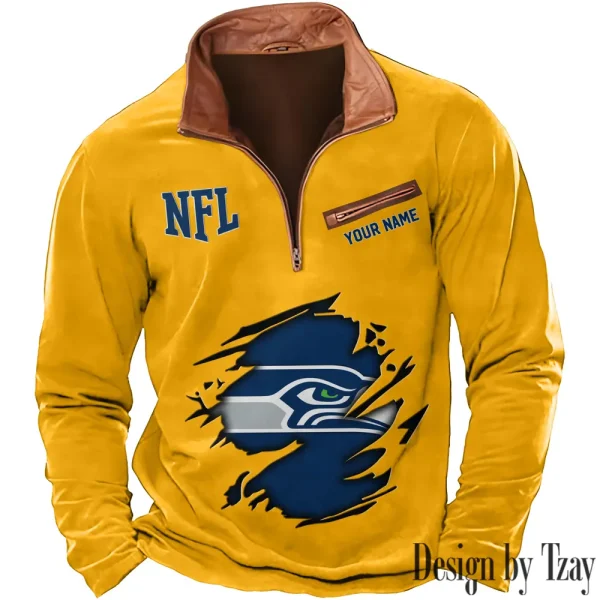 Seattle Seahawks New Polo Outdoor Casual Daily Streetwear Long Sleeve Turndown Zip SPTZSW029 - Image 3