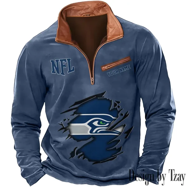 Seattle Seahawks New Polo Outdoor Casual Daily Streetwear Long Sleeve Turndown Zip SPTZSW029