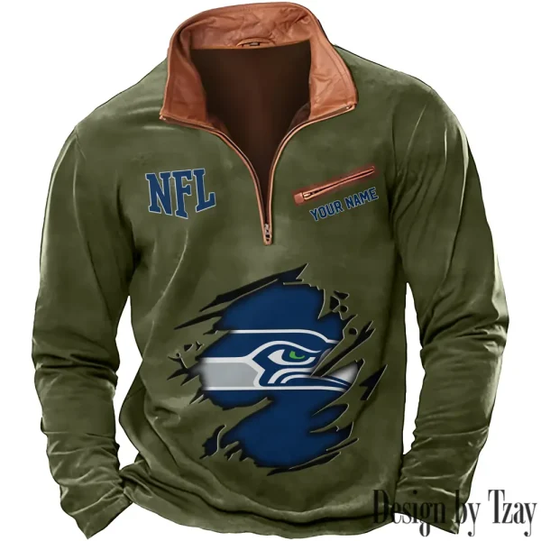 Seattle Seahawks New Polo Outdoor Casual Daily Streetwear Long Sleeve Turndown Zip SPTZSW029 - Image 4